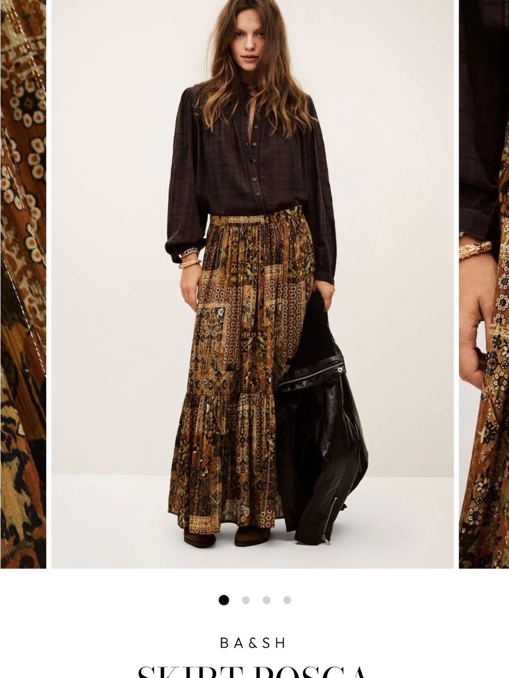 ba&sh Brown Multi-Print Tiered Maxi Skirt